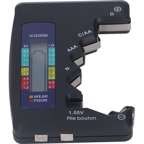 Testeur de pile numérique ABS avec écran LCD, vérificateur de batterie bouton pour 1,5V 9V, mesureur noir (1/5)