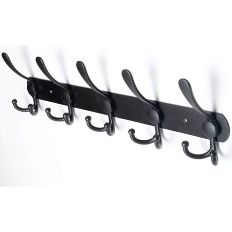 Wall Mounted Coat Rack, Wall Hooks - Heavy Duty Stainless Steel, 5 Hooks, Coat Rack for Coats, Hats, Towels, Entryway, Bathroom（Black)
