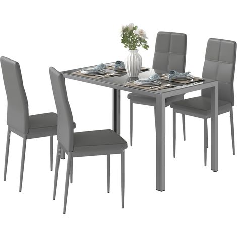 Set composto da tavolo da pranzo e 4 sedie, tavolo da cucina con sedie in similpelle, 120 x 70 x 75 cm, grigio