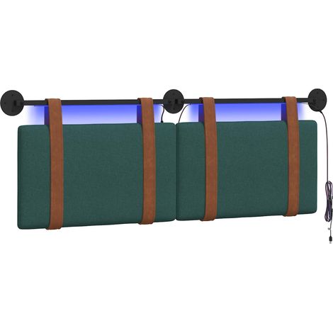Hanging Headboard with LED Light Dark Green Antique PU vidaXL