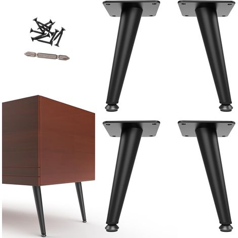 JSSEVN - Black Furniture Legs 20 cm – Tapered Metal Legs for Furniture, Chest of Drawers, Sideboards, Bedside Tables, Sofas – Adjustable Legs (1/5)