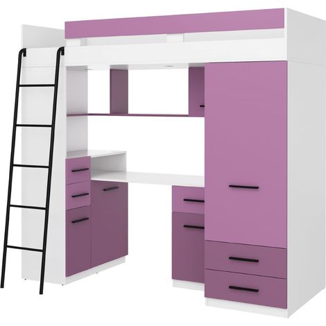 Letto soppalco con scrivania BIM Furniture SMYK L cm110x204x188h Bianco Lavanda