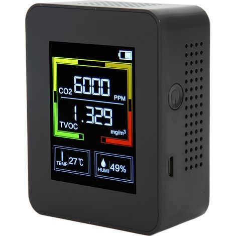 ZNAZ2CO2 Kohlendioxid-Detektor Intelligenter 4-in-1-TOVC-Luftqualitätsmonitor Tragbares Thermometer und Hygrometer (Schwarz) (1/5)