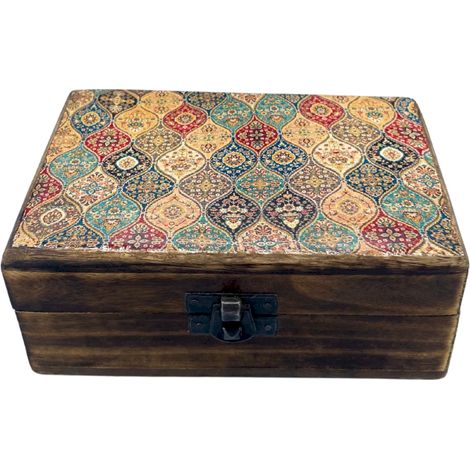 Boîte moyenne en émail boislé en céramique - 15x10x6cm - Motif traditionnel- Vendu par 1