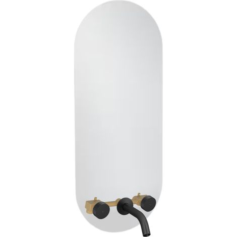 Espejo LED ovalado de 3 agujeros + mezclador de lavabo empotrado de 3 agujeros JACOB DELAFON Grands Boulevards negro mate