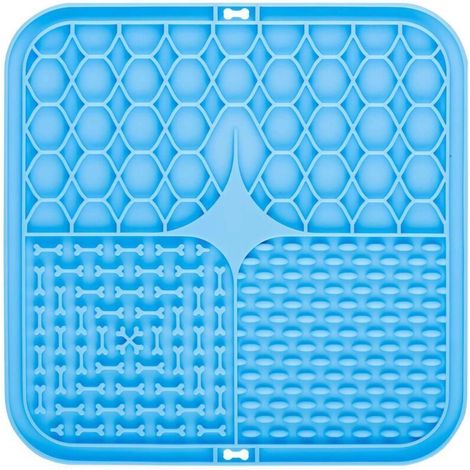 Dog Lick Mat, 20x20cm Dog Lick Mat with Silicone Spatula, BPA Free Cat Lick Mat with Suction Cup for Bathing, Training, Grooming (Blue)
