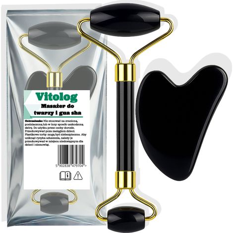 Masajeador de rodillo para rostro, cuello, contorno de ojos y piedra gua sha 2 en 1 (1/5)