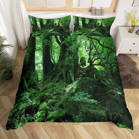 Arbre Motif Parure de Lit 140x200cm Bois Feuille Branche Ensembles de Housse de Couette pour Enfants Vert Naturel Paysage Housse de Couette Respirant Room Decor - 140 x 200 cm (1/5)