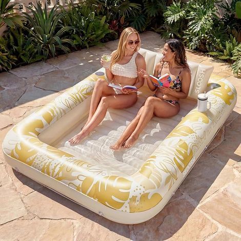 Materasso gonfiabile 178 x 116 cm per piscina, lettino prendisole per adulti, galleggiante per piscina, materasso gonfiabile per adulti, intrattenimento estivo, festa in acqua (Fiore viola) Oro Bianco (1/4)