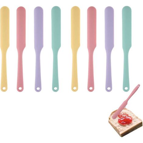 Ensemble de 8 pièces en silicone avec raclettes : petite raclette à crème au beurre, spatule à confiture, raclette à pâtisserie, raclette à pâtisserie à long manche, raclette fine. (1/5)