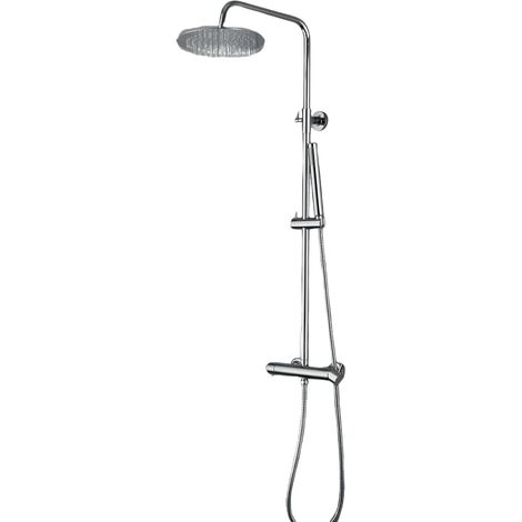 Colonna Doccia Cromata con Miscelatore Meccanico e Deviatore Integrato, Soffione Acciaio Ø25 cm e Doccetta Stick