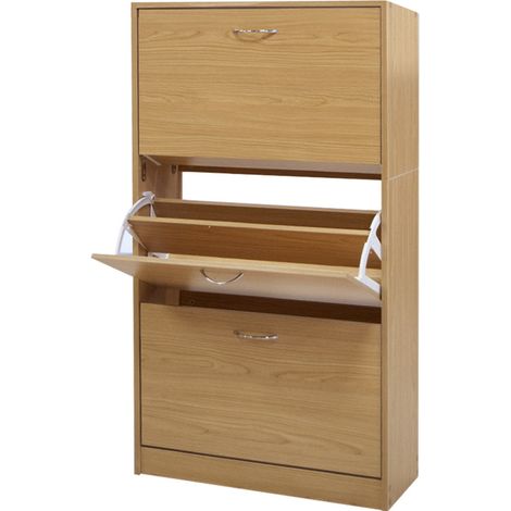 Scarpiera 3 Ante Ripiani Porta Scarpe Doppia Profondita Legno 63x24x115 Quercia (1/5)