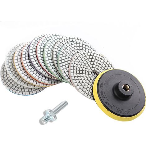 Lot de 12 disques de polissage diamant humide et sec - 4" - Pour granit, marbre, béton, pierre