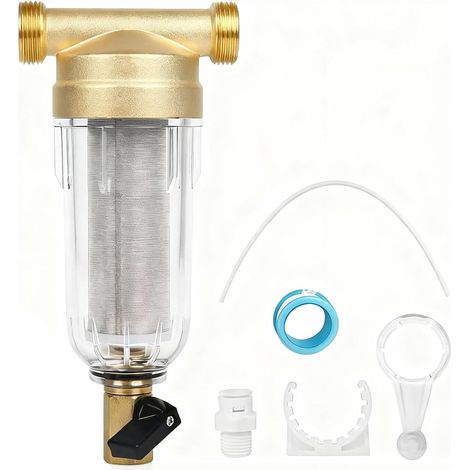 Filtre fin lavable, pré-filtre, filtre à eau du robinet, filtre à sédiments du préfiltre, filtre à eau à sédiments rotatif, pour filtre à sédiments de tuyau d'eau de puits (3/4") (1/5)