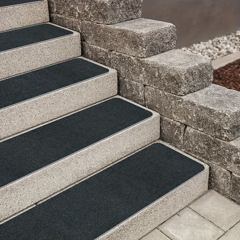 Tapis De Marche Antidérapant En 15 Pièces, Tapis D'escalier Intérieur Et Extérieur Pour Les Marches En Carrelage Et En Béton, 7022 Cm-Noir (1/5)