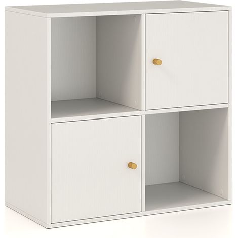 Libreria a 4 cubi con kit di sicurezza e 2 ante, bianca