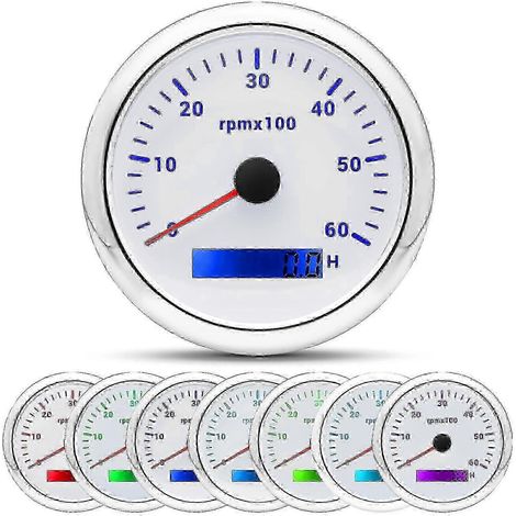 Tachymètre numérique de 85 mm avec rétroéclairage 7 couleurs et écran LCD, plage de régime de 3000/4000/6000/7000/8000 tr/min, compatible avec les automobiles, les navires, les yachts, les camping-car (1/5)
