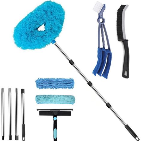 Grattoir à vitres Trywise 4 pôles 2 en 1 à double face - Un outil de nettoyage ménager multifonctionnel (Ensemble bleu de 4 pièces) (1/3)