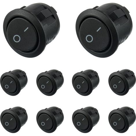 Interrupteur à bascule rond noir 10 pièces marche/arrêt 2 broches AC 6A (250V) 10A (125V) SPST Appuyez sur le bouton à bascule pour Auto Boat Marine Car Truck Light Household (1/5)