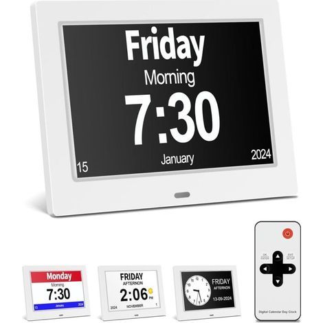 Reloj Digital LCD de 8 pulgadas con Calendario, Fecha, Día y Hora Completa, Atenuación Automática, Pantalla HD en 8 Idiomas, Recordatorio para Personas con Alzheimer, Ancianos y Niños (1/4)