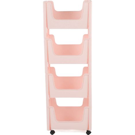 Chariot de rangement mobile grande capacité, épais, avec roulettes verrouillables, pour livres, jouets, flacons d'épices, 4 niveaux, rose (1/5)