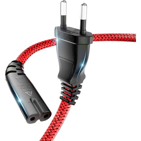 Câble d'Alimentation 1m 2 Pôles - Prise Euro (CEE 7/16 sur C7) Tresse Nylon - Universel pour TV, PS3/PS4/PS5 et Petits Appareils (1/5)