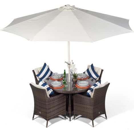 Savannah Round 4 Seater Rattan Patio Dining Set - Brown (1/5)