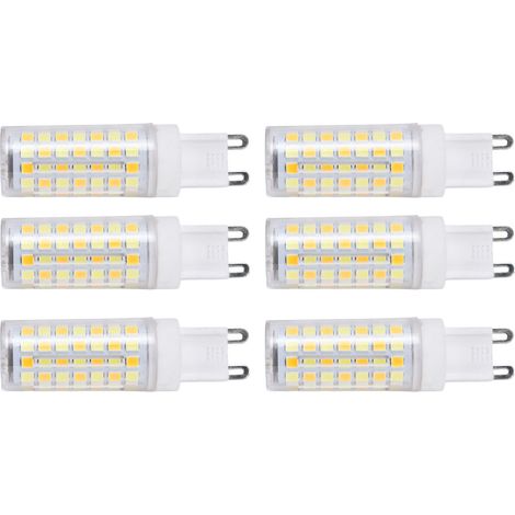 Lot de 6 ampoules LED G9 9W 220V à intensité variable, blanc chaud doux, pour lustres, plafonniers et appliques murales. (1/5)