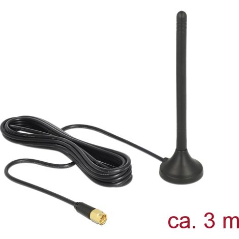Delock Antena LTE / GSM / UMTS macho SMA 2,5 dBi omnidireccional fija con base magnÃ©tica y cable de conexiÃ³n (RG-174, 3 m) para exteriores negro