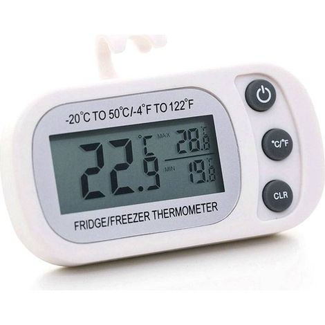 Thermomètre pour réfrigérateur, thermomètre numérique pour congélateur, étanche, fonction d'enregistrement des températures maximales et minimales, avec grand écran LCD.