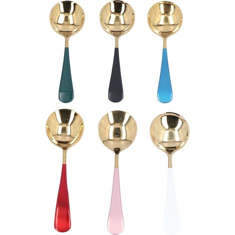 Ensemble de 6 cuillères colorées en acier inoxydable 304, idéal pour la maison, le restaurant, la cuisine ou un anniversaire. (1/5)