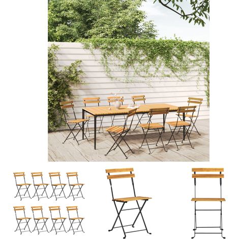 The Living Store - Klappbare Gartenstühle 8 Stk. Stahl und Massivholz Akazie (1/5)