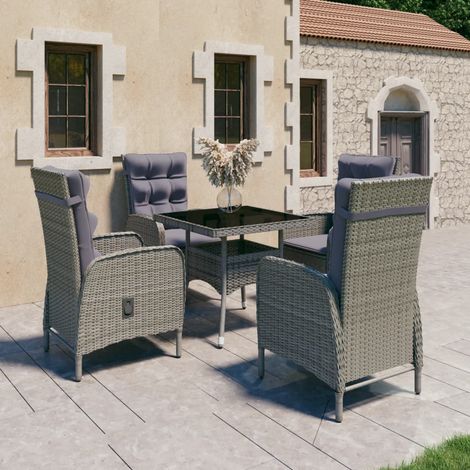 5 pcs Ensemble à dîner de jardin Table et Chaises de Salle à Manger Résine tressée et verre Gris -71759 (1/5)