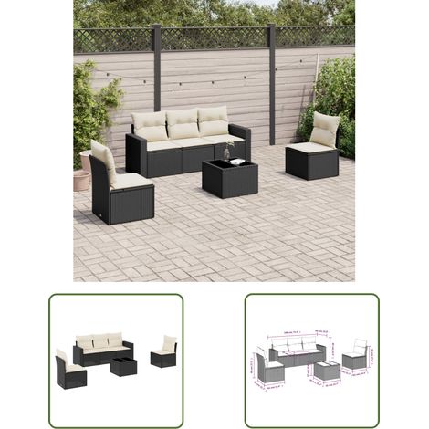 The Living Store 6-tlg. Garten-Sofagarnitur mit Kissen Schwarz Poly Rattan - Gartensorte - Gartenmöbel Set - PE-Rattan Möbel - Outdoor Sofa - Lounge Gruppe (1/3)