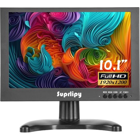 Mini Moniteur HDMI 10,1 Pouces 1920x1200 IPS boîtier en métal écran LCD Prend en Charge l'entrée HDMI/VGA/AV/BNC avec télécommande Haut-parleurs intégrés pour caméra de sécurité PC (1/5)