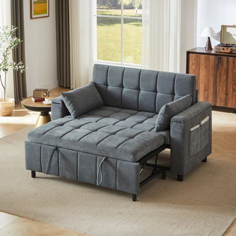 Canapé-lit 2 places 148,6x81,3x86,4 cm gris – 3 en 1 avec rangements, tissu chenille, MEUBLIV (1/5)