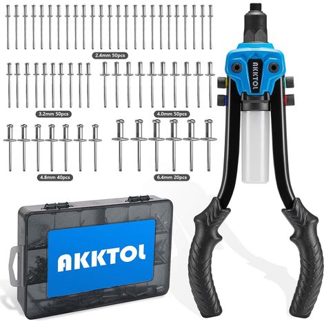 Pince a riveter pop 33cm ensemble 5en1 avec 210 rivets alu pour rivets aveugles Ø 6.4 à 2.4 mm en acier inoxydable alu Riveteuse manuelle (1/5)