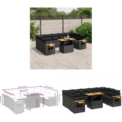 10-tlg. Garten-Sofagarnitur mit Kissen Schwarz Poly Rattan - Gartenmöbel Set - PE-Rattan Möbel - Outdoor Lounge - Sofasatz - Gartenlounge - Home & Living (1/3)