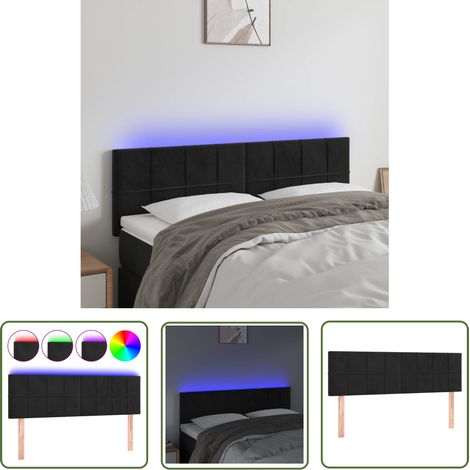 The Living Store Tête de lit à LED Noir 144x5x78/88 cm Velours - Tête De Lit Led - Tête De Lit Velours - Tête De Lit Moderne - Éclairage Led - Support Lombaire (1/5)