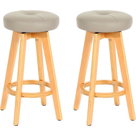 Lot de 2 tabourets de bar Navan, chaise de bar tabouret de bar, bois similicuir pivotant - taupe, pieds clairs (1/5)