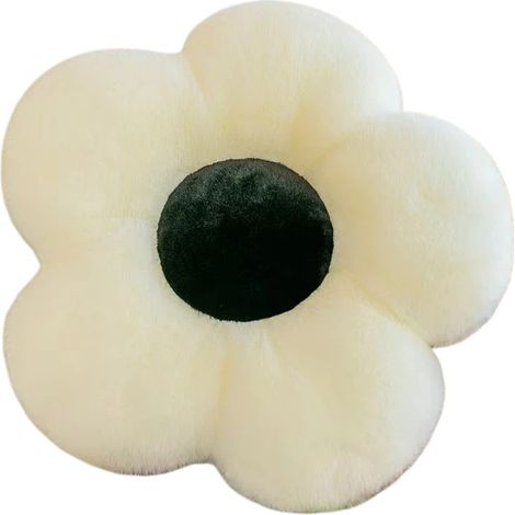Coussin en peluche à motif marguerite, coussin moelleux et doux pour fauteuil de salon, blanc et noir, 50 x 50 cm (1/5)
