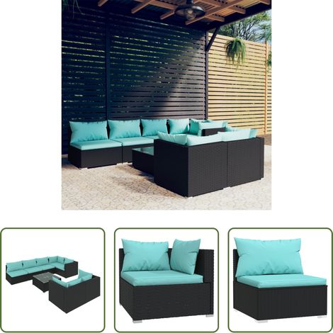 vidaXL Rattanmöbel - 8-tlg. Garten-Lounge-Set mit Kissen Schwarz Poly Rattan (1/5)