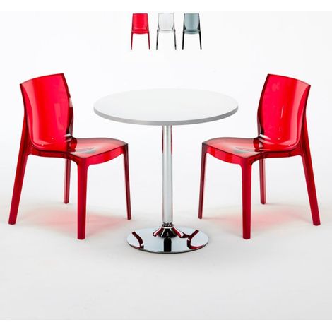 Tavolino Rotondo Bianco 70x70 cm con 2 Sedie Colorate Trasparenti Femme Fatale Spectre - Trasparente Rosso (1/5)