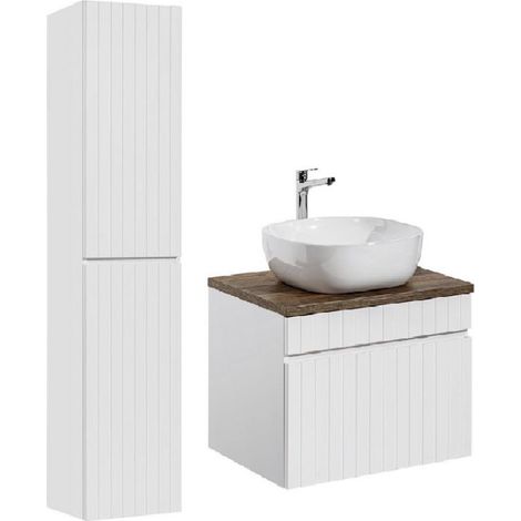 Ensemble meuble vasque à poser + colonne + 60 cm - Emblematic White - Livraison gratuite
