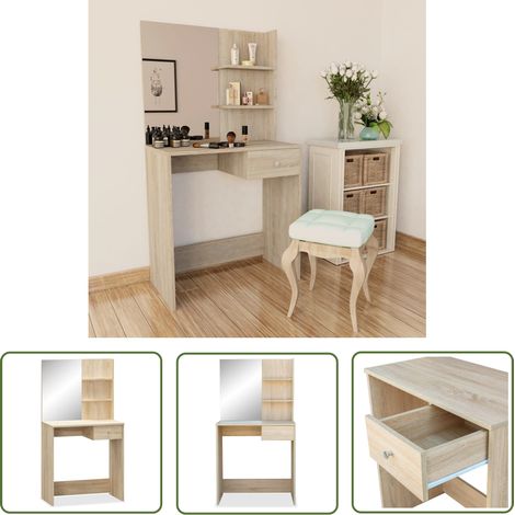 The Living Store Schminktisch Holzwerkstoff 75x40x141 cm Eiche - Schminktisch - Kosmetiktisch - Make Up Tisch - Badezimmer Möbel - Spiegelschrank (1/5)