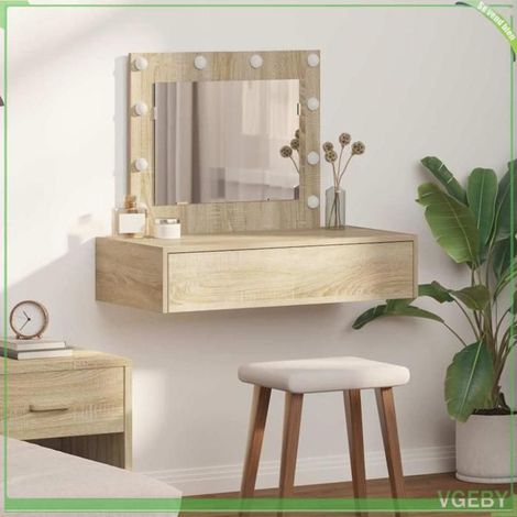 Table de maquillage - Marron - Bois d'ingénierie - 83 x 40 x 70 cm - Avec miroir et tiroir (1/5)