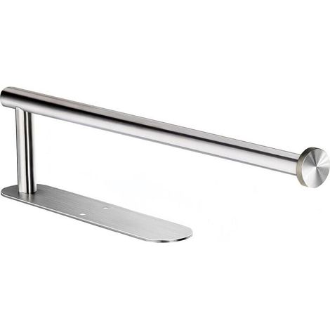 Silver stainless steel toilet paper holder, 34 cm long, for bathroom or kitchen, wall-mounted, can be glued to the wall without drilling, 1 piece