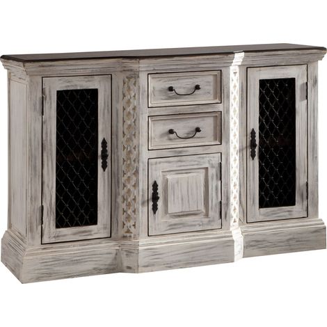 Sideboard Mango / Akazie 135x50x90 weiß gewachst CASTLE-ANTIK 215 (1/4)