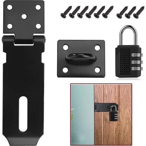 Cadenas Fermoir ,Loquet de Porte Acier Inoxydable Moraillon de Verrouillage, avec serrure à code (1/4)