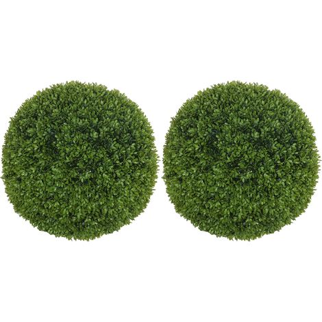 Set mit 2 künstlichen Buchsbaumkugeln 40 cm, grüne Deko-Pflanzen aus Kunststoff (1/5)